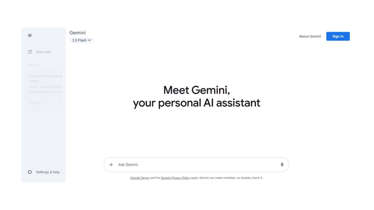 Screenshot of google gemini interface Screenshot of google gemini interface