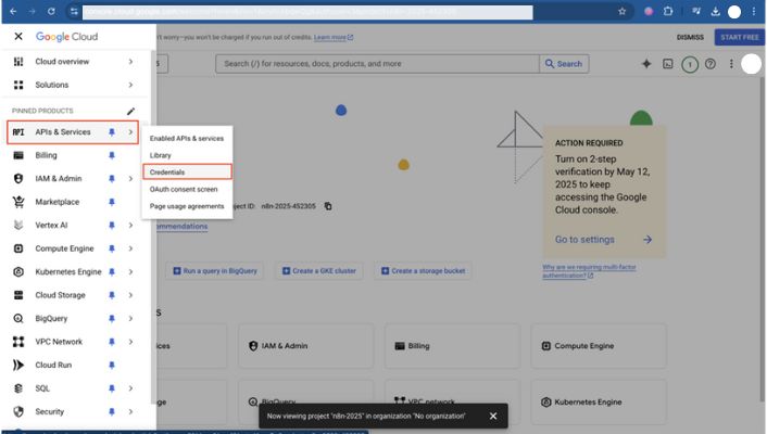 Google Cloud APIs & Services menu navigation