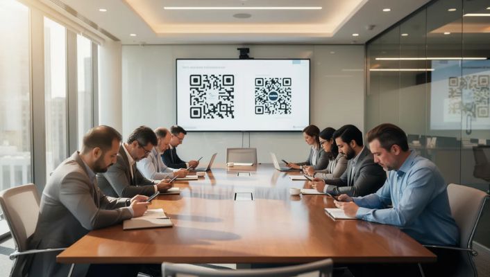 A group of people in a meeting room A group of people in a meeting room
